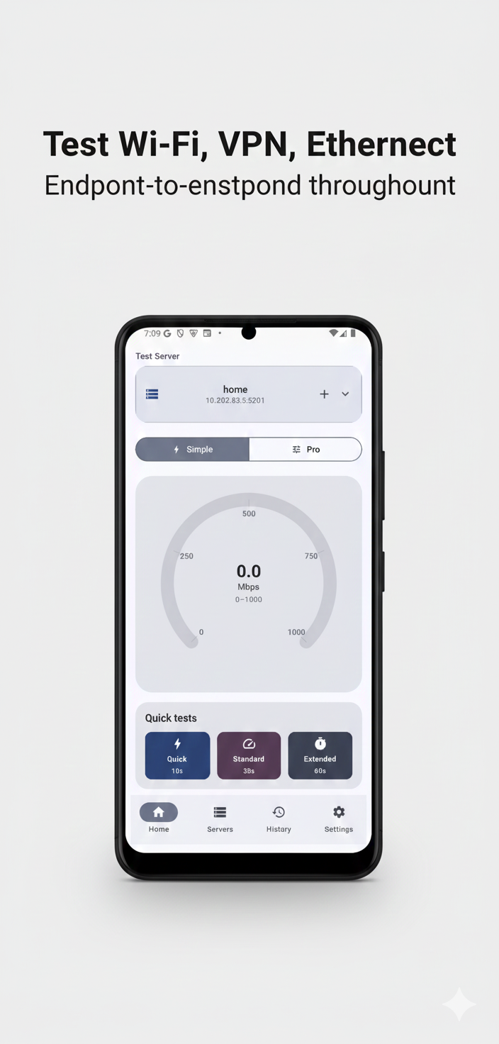 Dark theme interface showing idle speed test screen