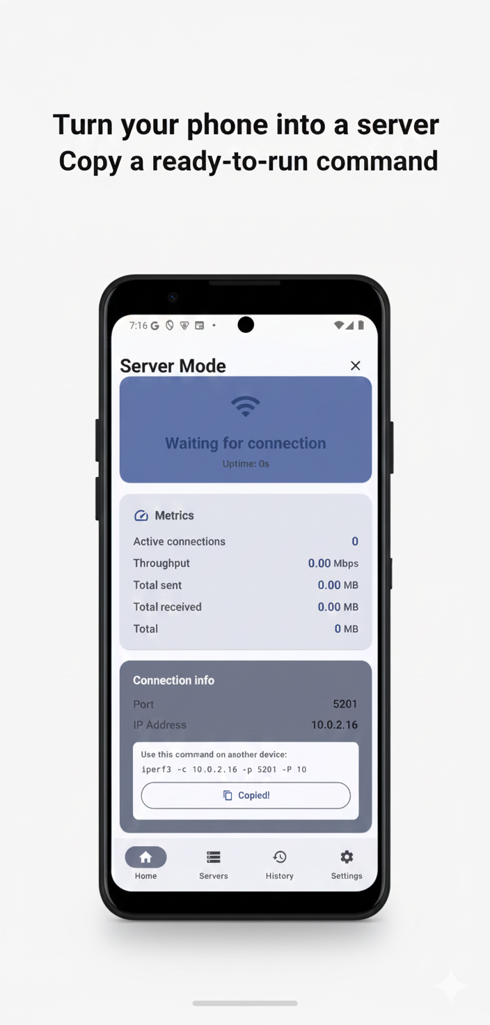 Server mode waiting for connection with copy command feature