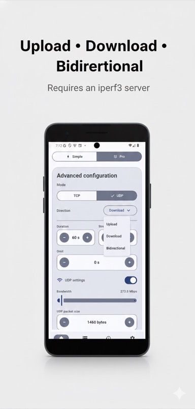 Advanced configuration with TCP, UDP, buffer size, and protocol settings