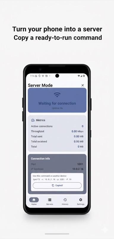 Server mode waiting for a connection with the copy command action